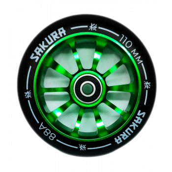 Колесо для трюкового самоката Haevner алюминиевое (110мм/ABEC 9) черно-зеленое